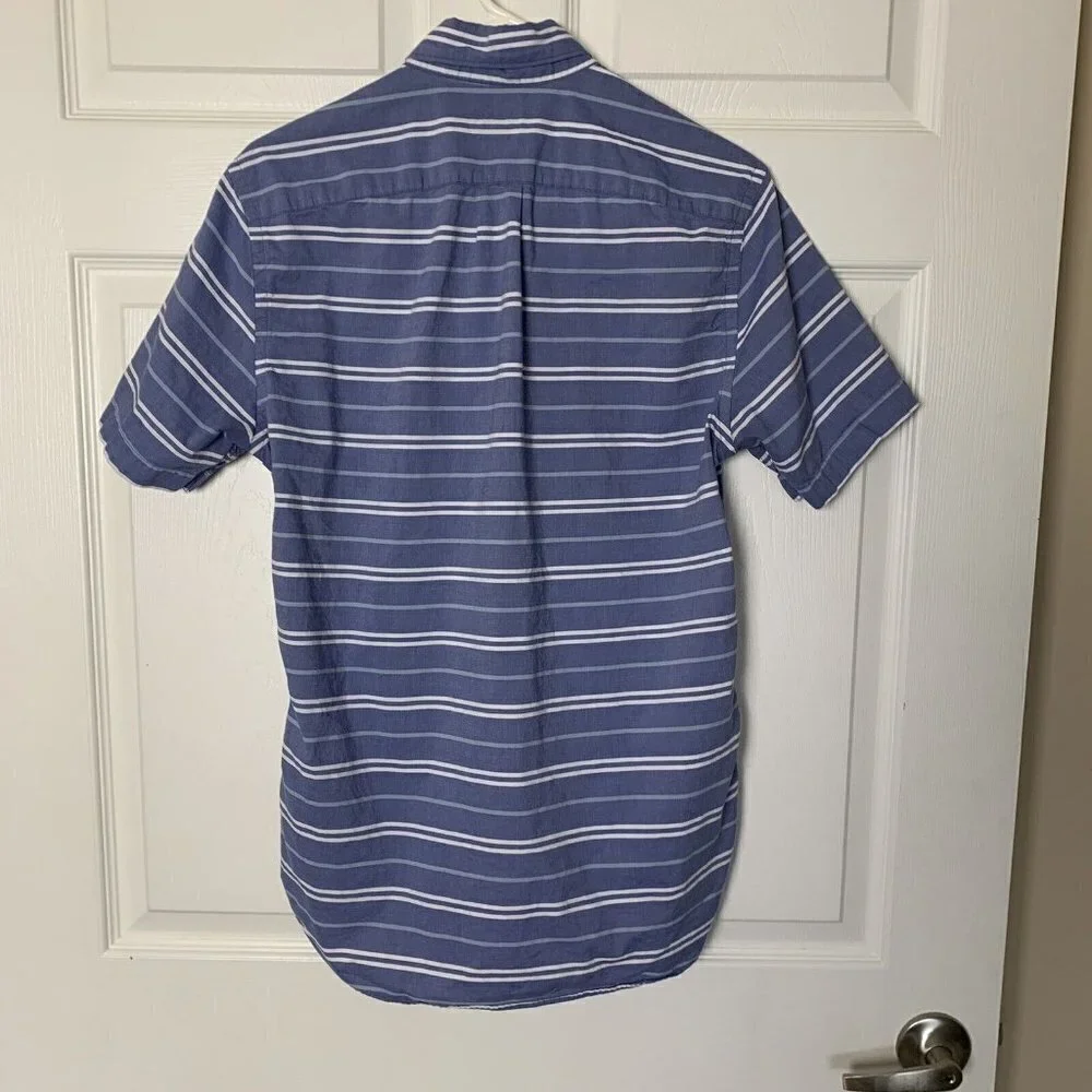 J. Crew Mens S Blue White Striped Short Sleeves Classic Fit Button Down Shirt
